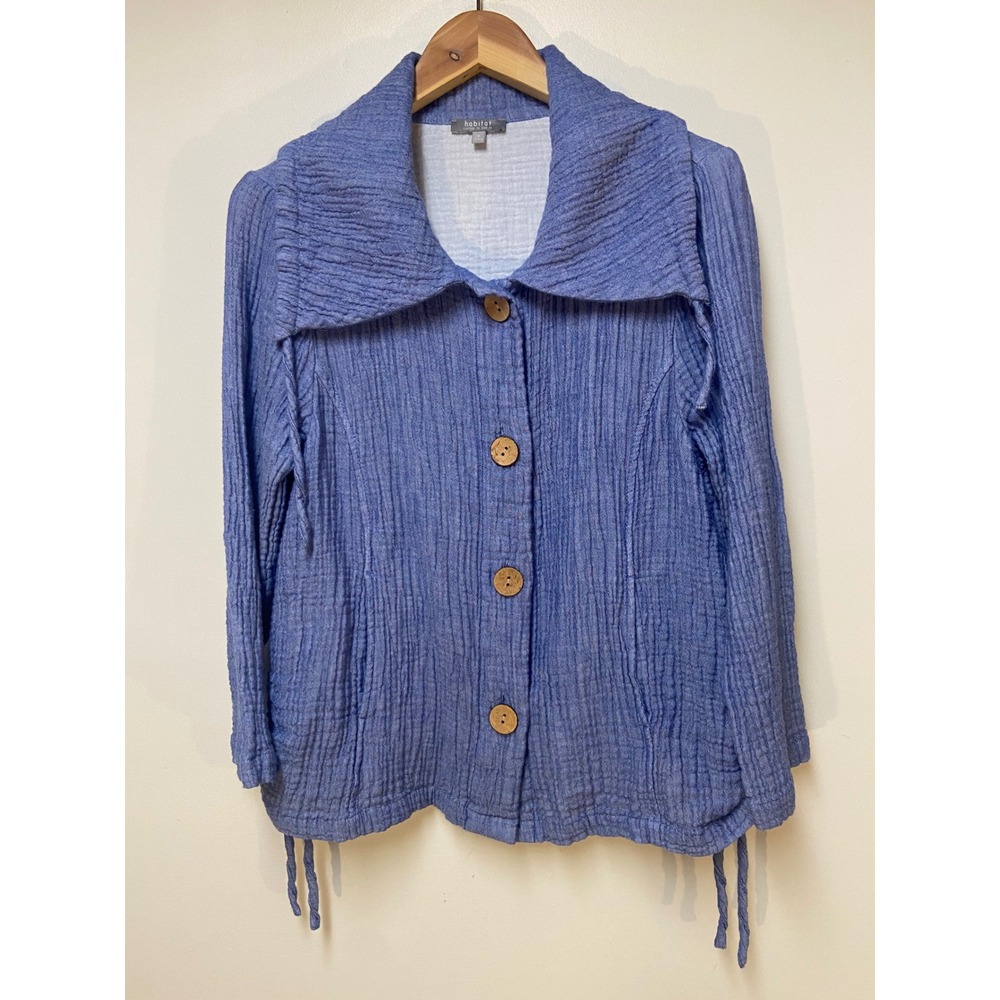 Habitat Button Front Jacket Womens Medium Blue Crinkle Gauze Cotton 75816 Casual